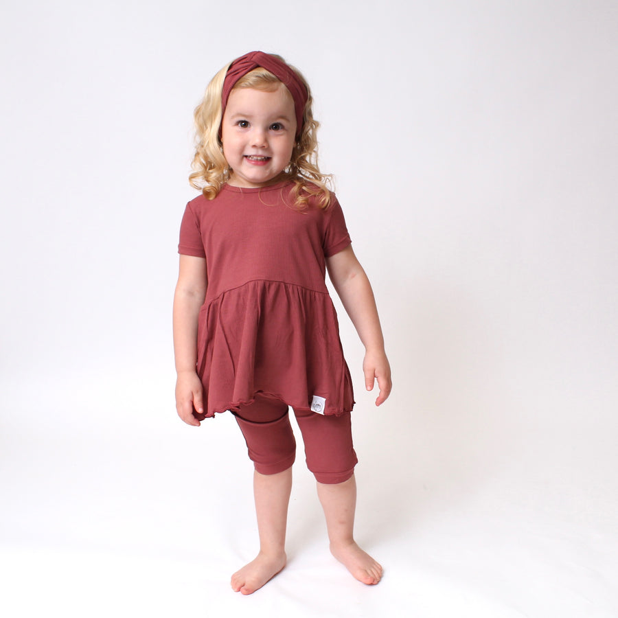 Front Opening Twirl Shortie Romper in Memphis Rust | Ribbed Bamboo Viscose