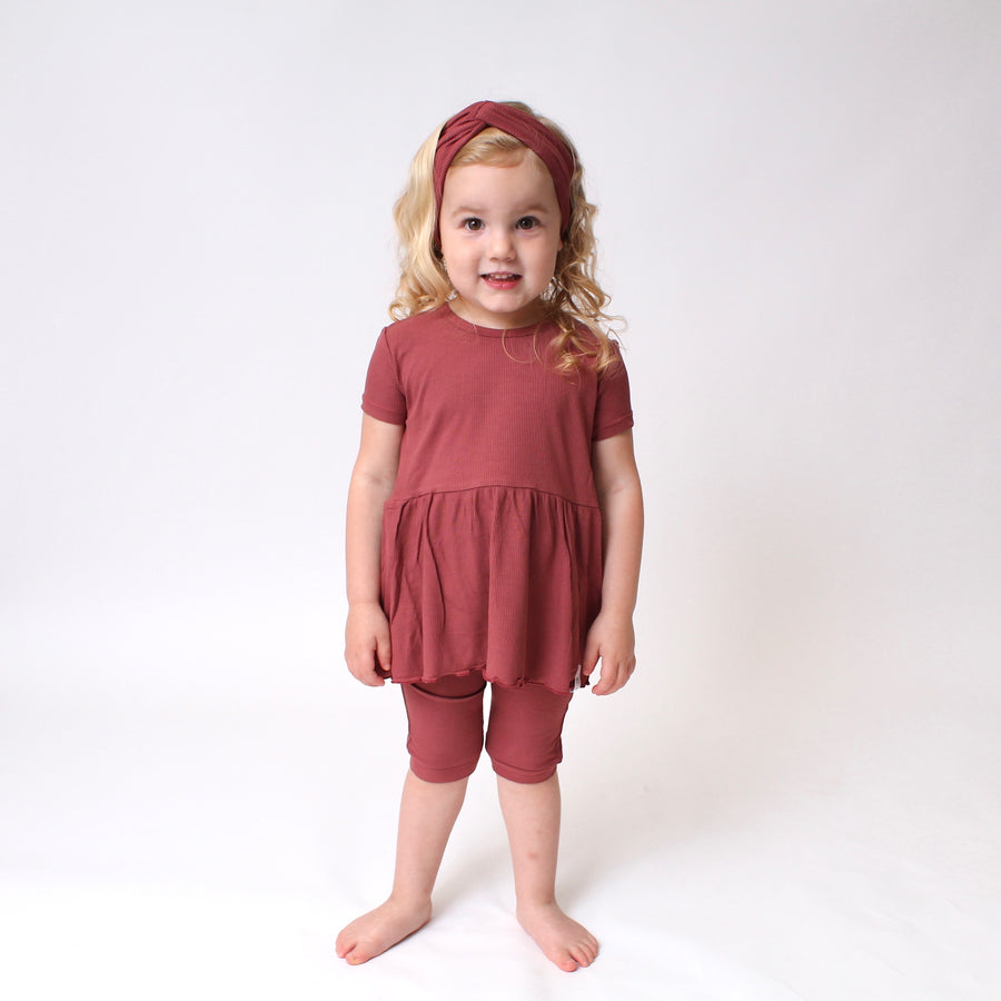 Front Opening Twirl Shortie Romper in Memphis Rust | Ribbed Bamboo Viscose
