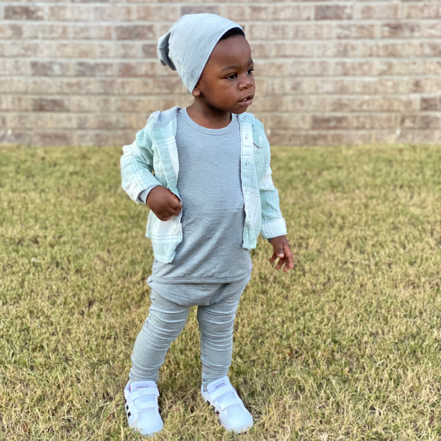 Front Opening Romper in Heathered Grey | Bamboo Viscose