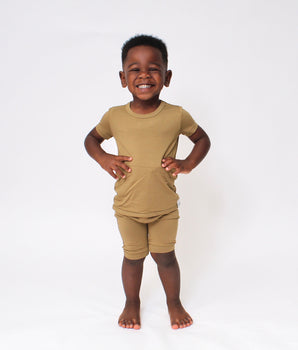 Front Opening Shortie Romper in Khaki | Bamboo Viscose