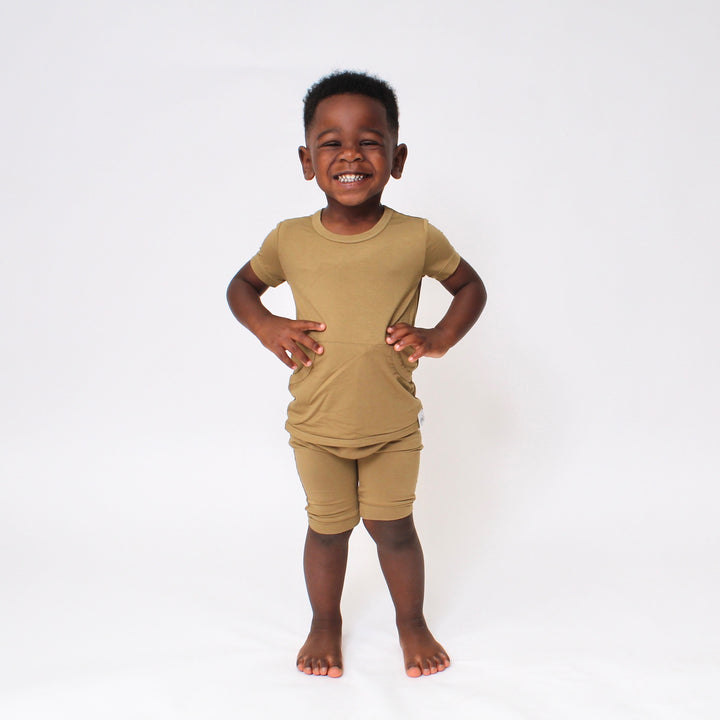 Front Opening Shortie Romper in Khaki | Bamboo Viscose