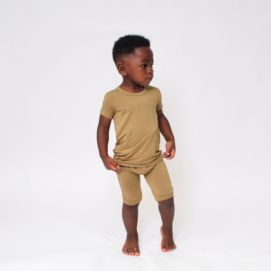 Front Opening Shortie Romper in Khaki | Bamboo Viscose
