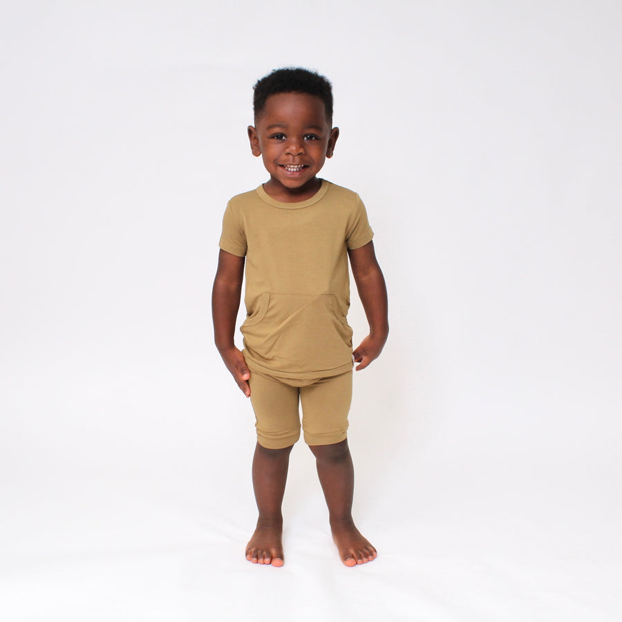 Front Opening Shortie Romper in Khaki | Bamboo Viscose