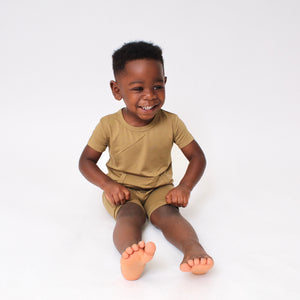 Front Opening Shortie Romper in Khaki | Bamboo Viscose