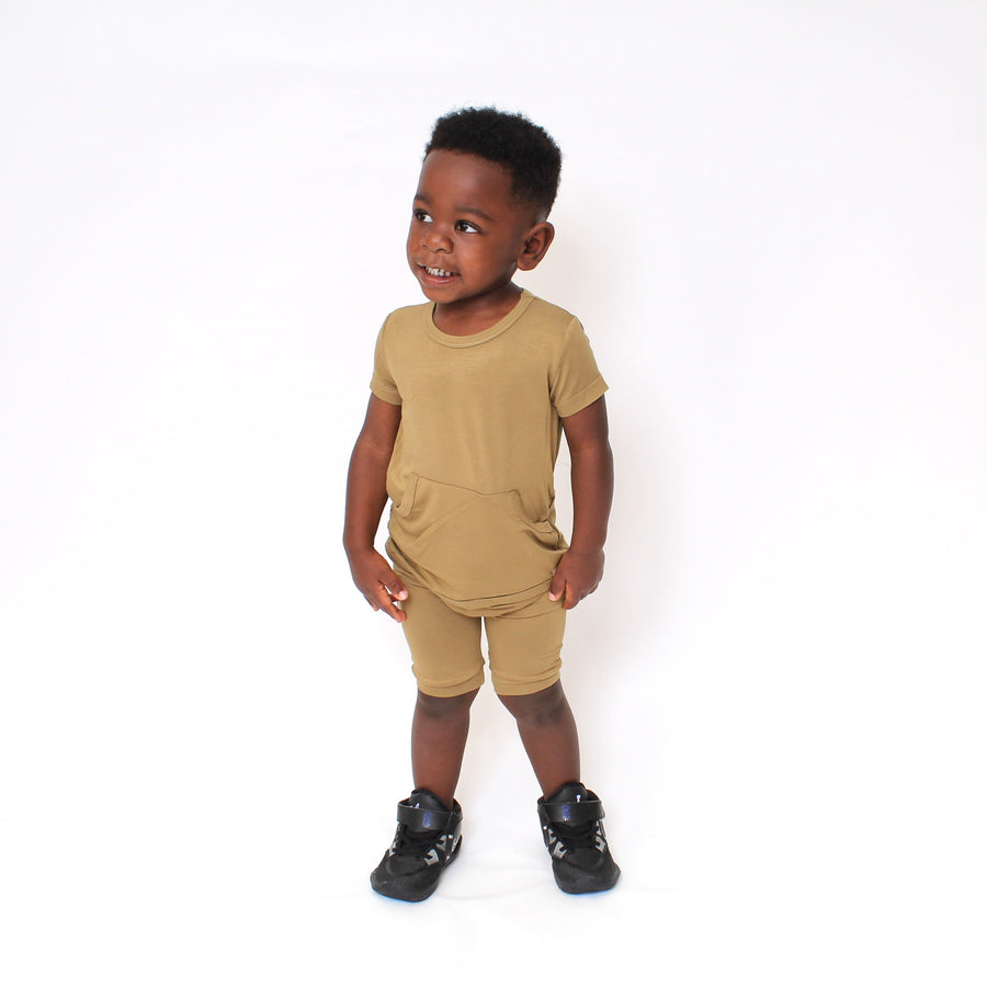 Front Opening Shortie Romper in Khaki | Bamboo Viscose