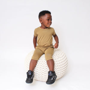 Front Opening Shortie Romper in Khaki | Bamboo Viscose