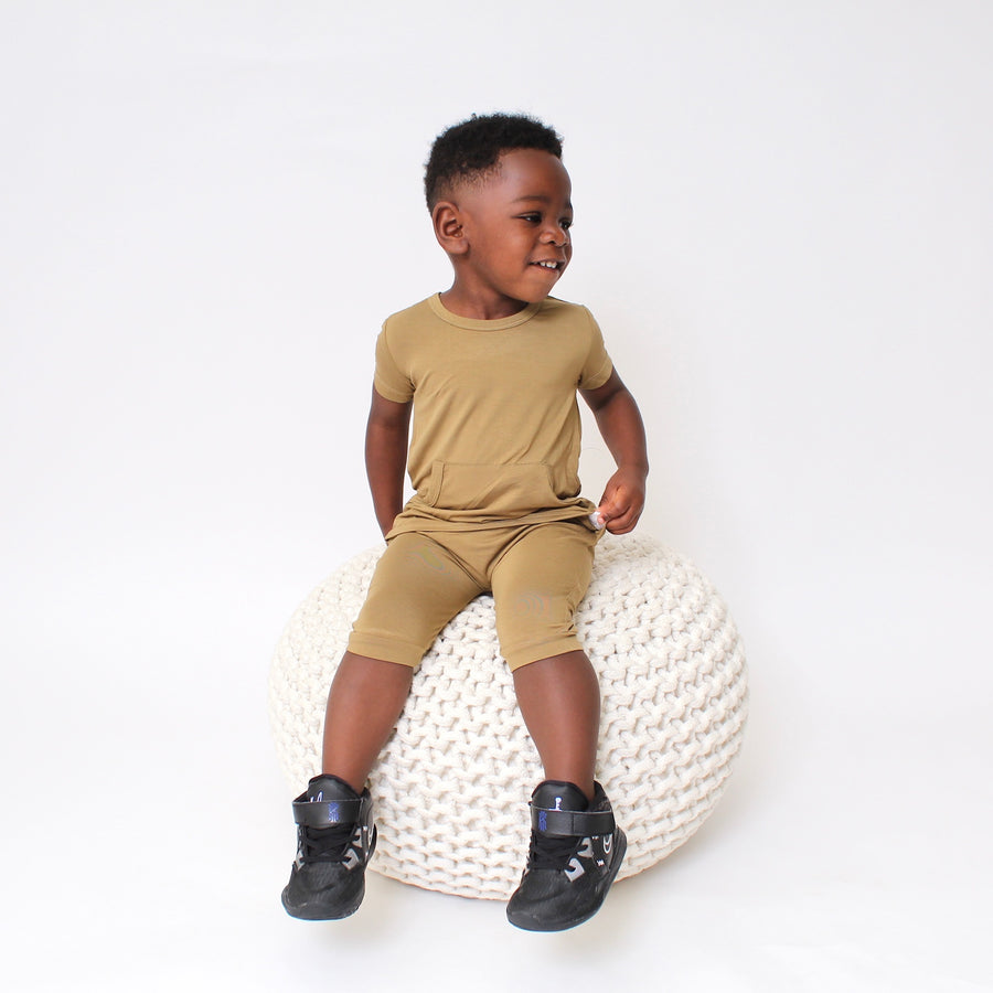 Front Opening Shortie Romper in Khaki | Bamboo Viscose