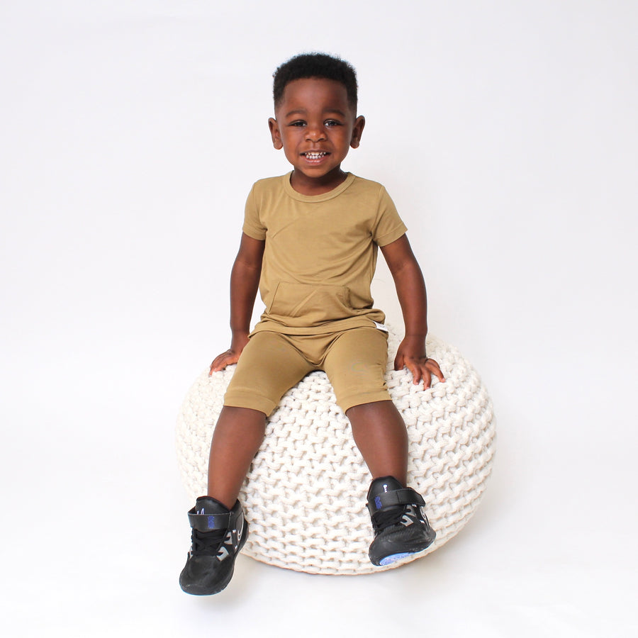 Front Opening Shortie Romper in Khaki | Bamboo Viscose