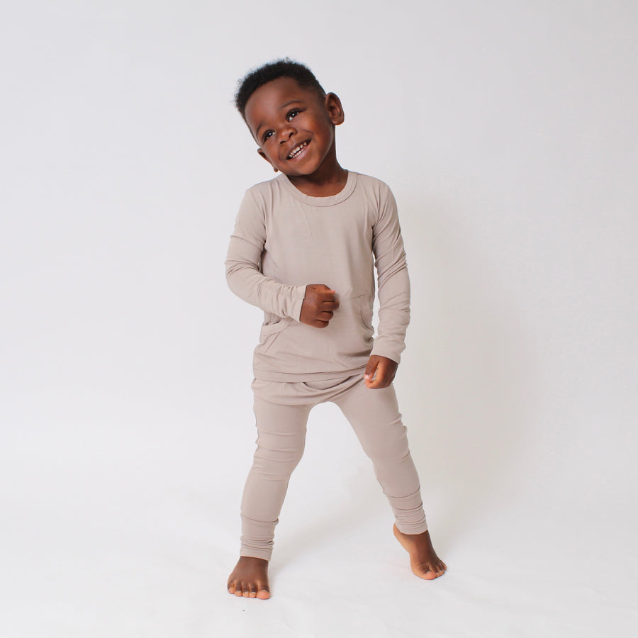 Front Opening Romper in Taupe | Bamboo Viscose
