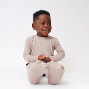 Front Opening Romper in Taupe | Bamboo Viscose