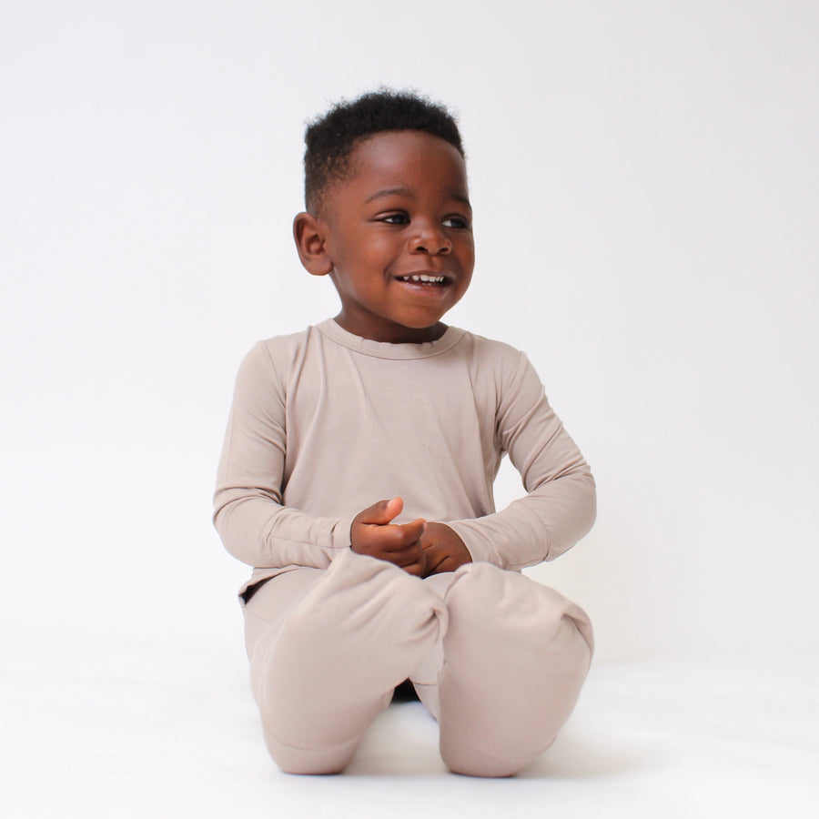 Front Opening Romper in Taupe | Bamboo Viscose