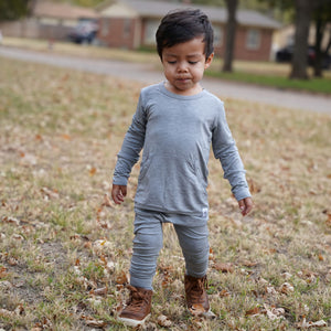 Front Opening Romper in Heathered Grey | Bamboo Viscose