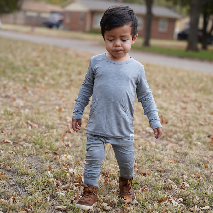 Front Opening Romper in Heathered Grey | Bamboo Viscose