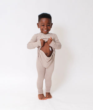 Front Opening Romper in Taupe