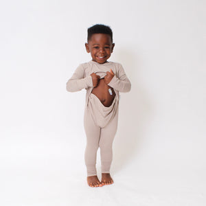 Front Opening Romper in Taupe | Bamboo Viscose