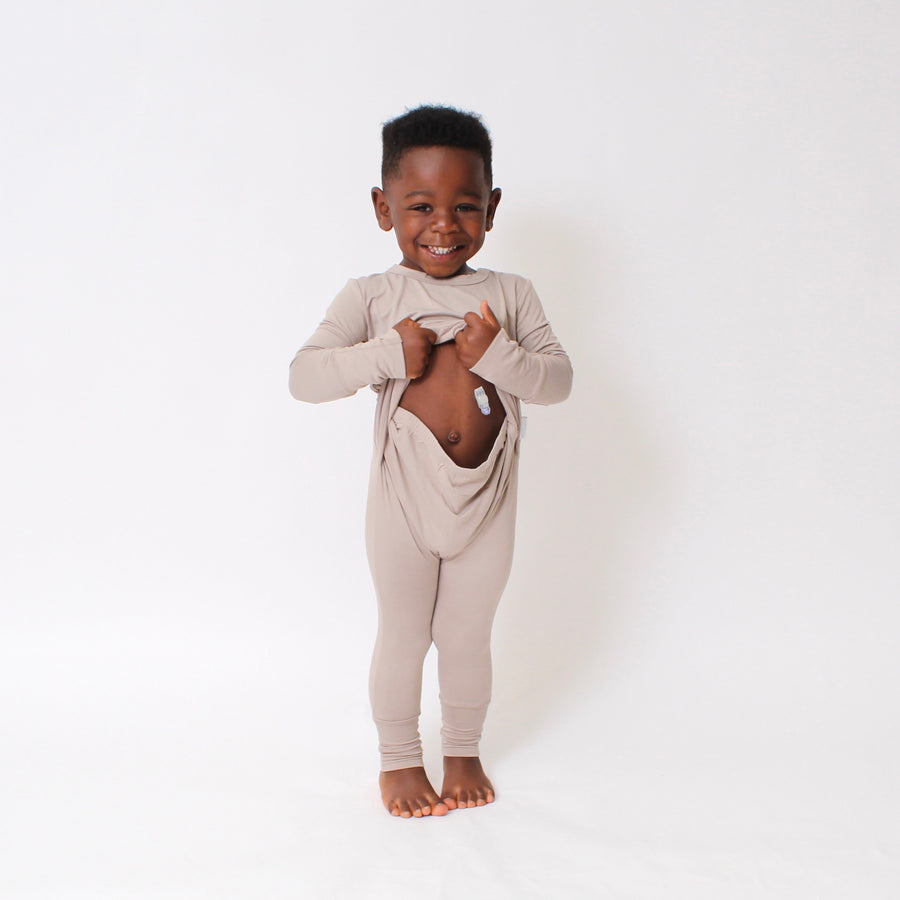 Front Opening Romper in Taupe | Bamboo Viscose
