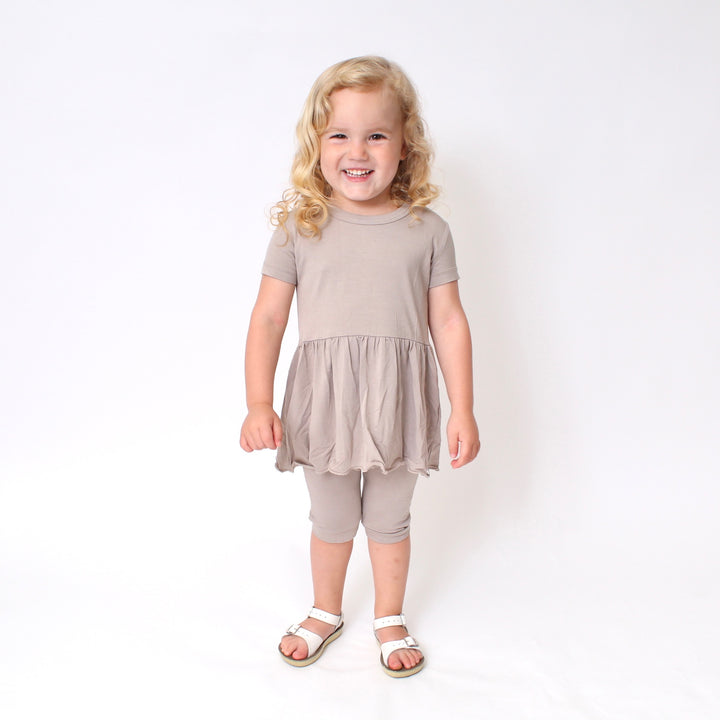 Front Opening Twirl Shortie Romper in Taupe | Ribbed Bamboo Viscose