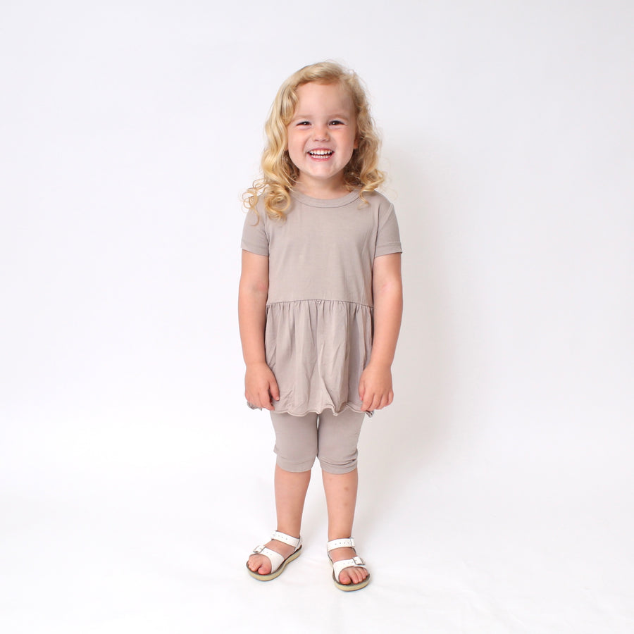 Front Opening Twirl Shortie Romper in Taupe | Ribbed Bamboo Viscose