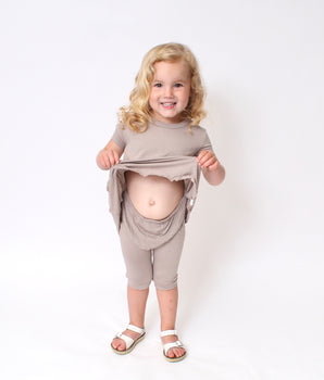 Front Opening Twirl Shortie Romper in Taupe
