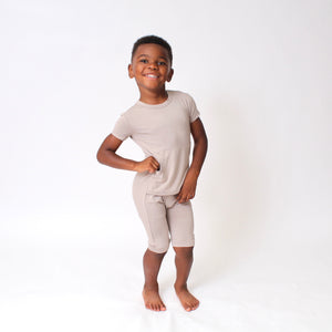Front Opening Shortie Romper in Taupe | Bamboo Viscose