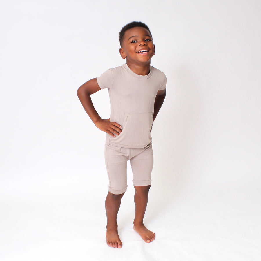 Front Opening Shortie Romper in Taupe | Bamboo Viscose