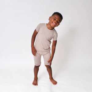 Front Opening Shortie Romper in Taupe | Bamboo Viscose