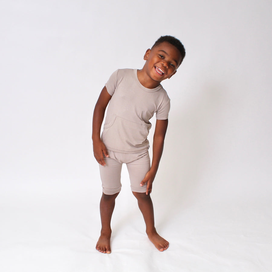 Front Opening Shortie Romper in Taupe | Bamboo Viscose