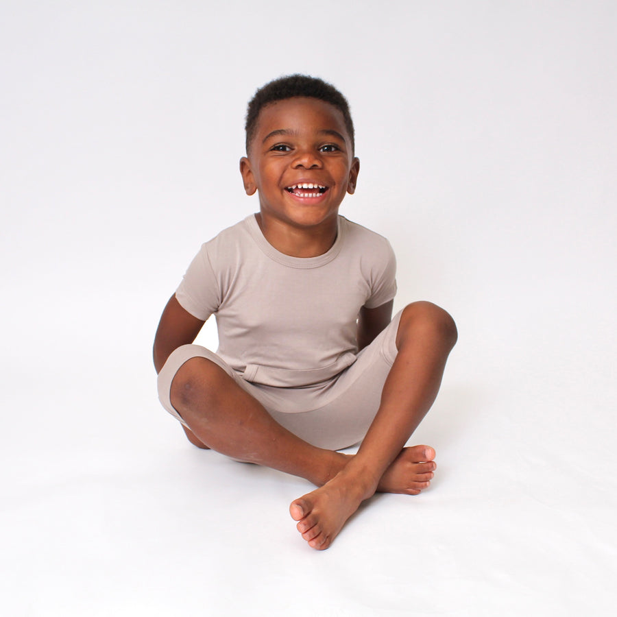 Front Opening Shortie Romper in Taupe | Bamboo Viscose