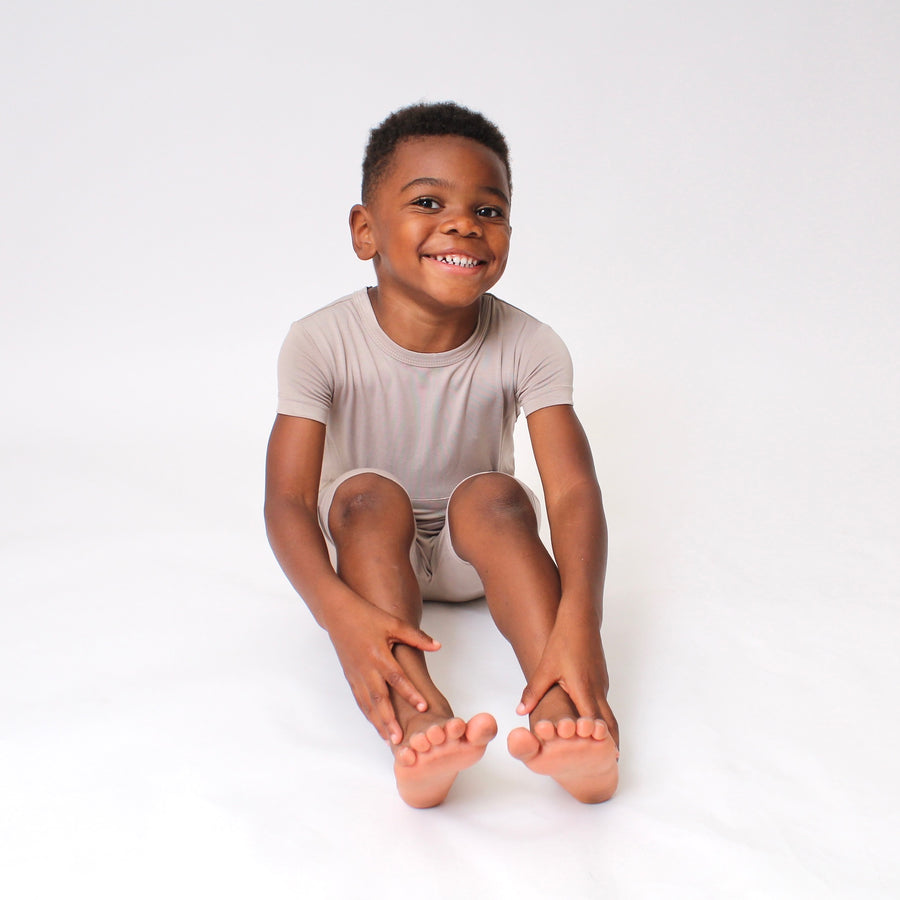 Front Opening Shortie Romper in Taupe | Bamboo Viscose