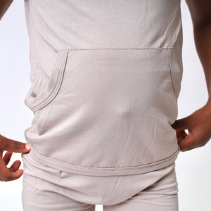 Front Opening Shortie Romper in Taupe | Bamboo Viscose