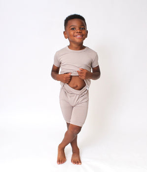 Front Opening Shortie Romper in Taupe