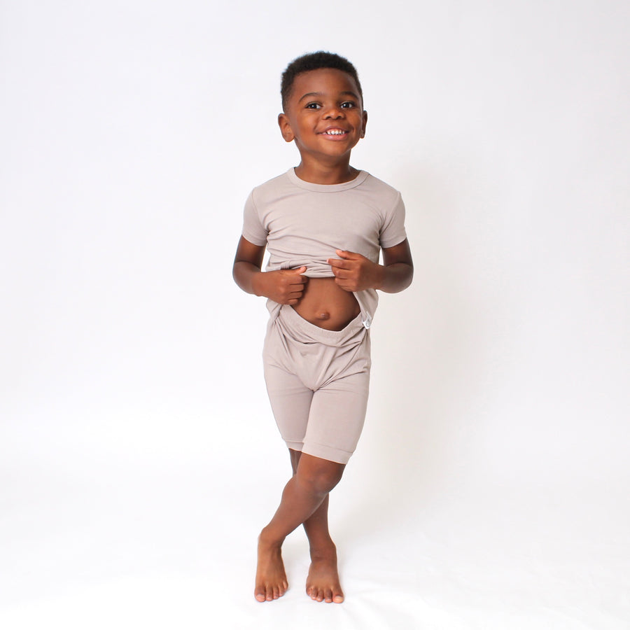 Front Opening Shortie Romper in Taupe | Bamboo Viscose