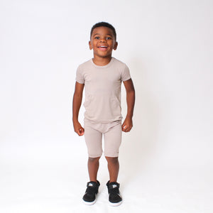 Front Opening Shortie Romper in Taupe | Bamboo Viscose