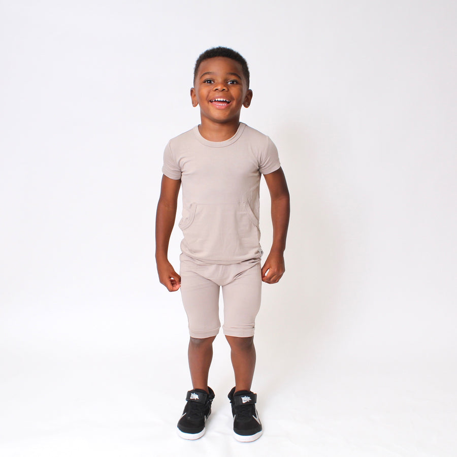 Front Opening Shortie Romper in Taupe | Bamboo Viscose