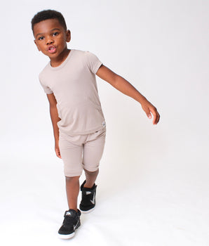Front Opening Shortie Romper in Taupe