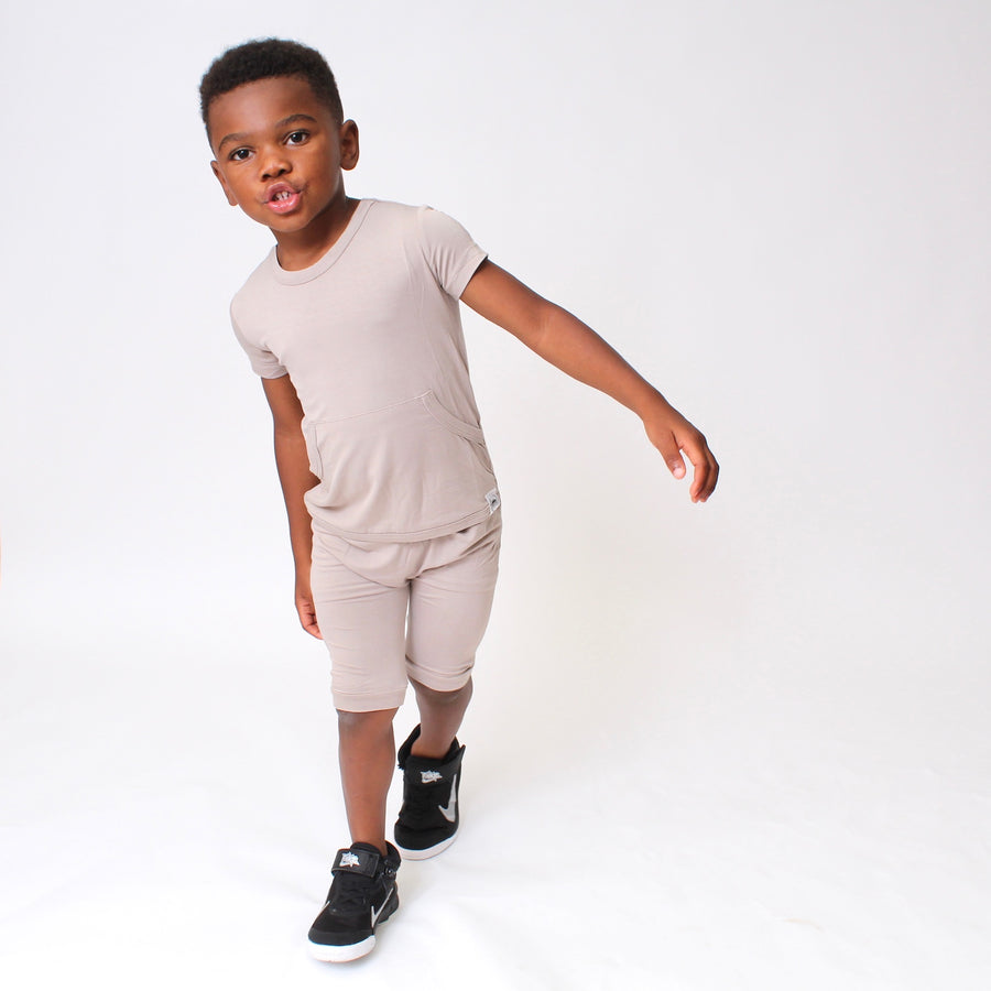 Front Opening Shortie Romper in Taupe | Bamboo Viscose