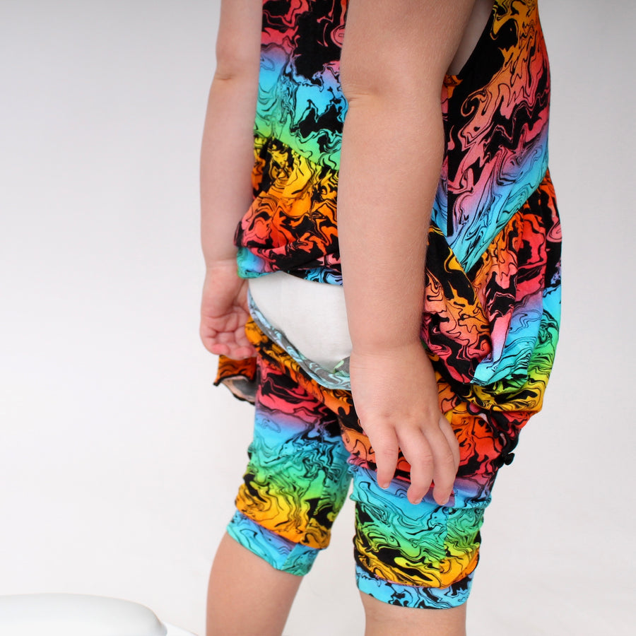 Switch-A-Roo ™ Reversible Opening Twirl Shortie Romper in Prism | Bamboo Viscose