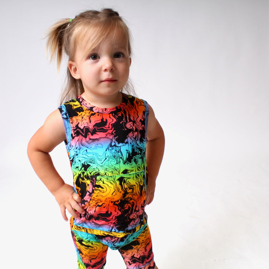 Front Opening Tank Shortie Romper in Prism | Bamboo Viscose