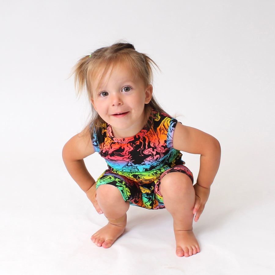 Front Opening Tank Shortie Romper in Prism | Bamboo Viscose
