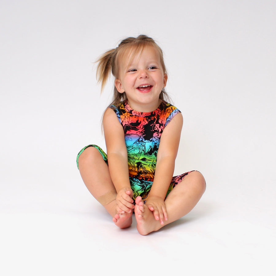 Front Opening Tank Shortie Romper in Prism | Bamboo Viscose