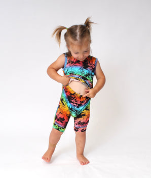 Front Opening Tank Shortie Romper in Prism | Bamboo Viscose