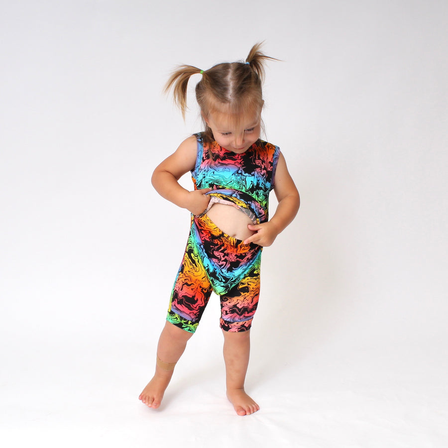 Front Opening Tank Shortie Romper in Prism | Bamboo Viscose