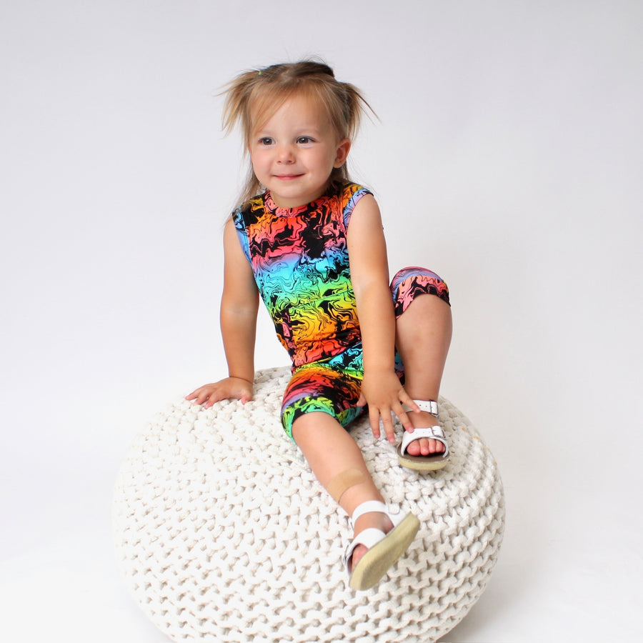 Front Opening Tank Shortie Romper in Prism | Bamboo Viscose