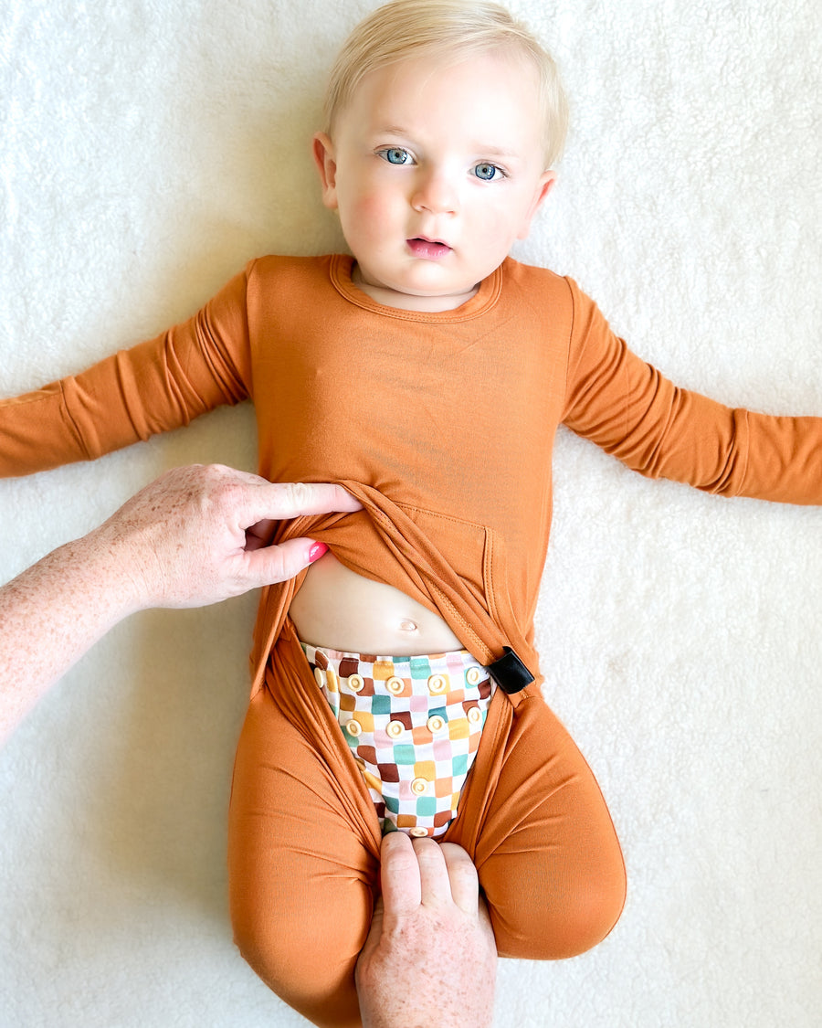 Front Opening Romper in Yams | Bamboo Viscose