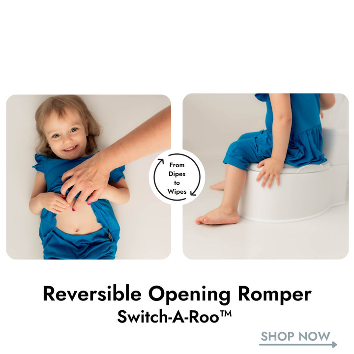 Switch-A-Roo ™ Reversible Opening Twirl Shortie Romper in Azure | Bamboo Viscose