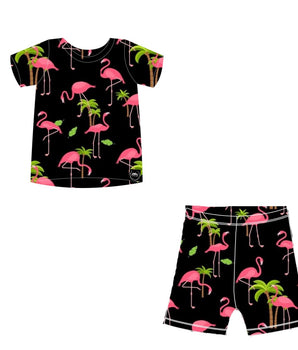 2 pc Loungewear Set in Flamingos | Bamboo Viscose