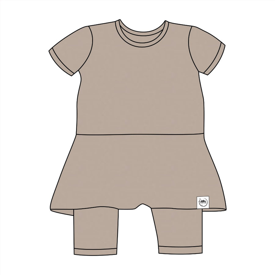Front Opening Twirl Shortie Romper in Taupe | Ribbed Bamboo Viscose
