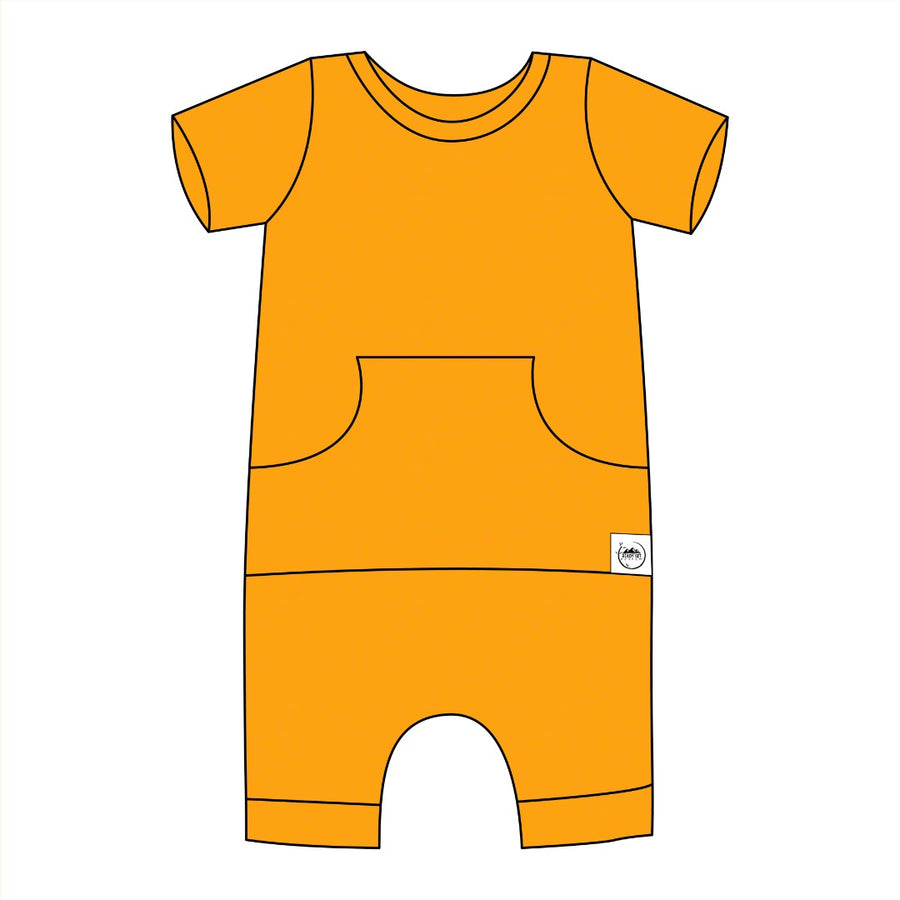 Front Opening Shortie Romper in Mango | Bamboo Viscose