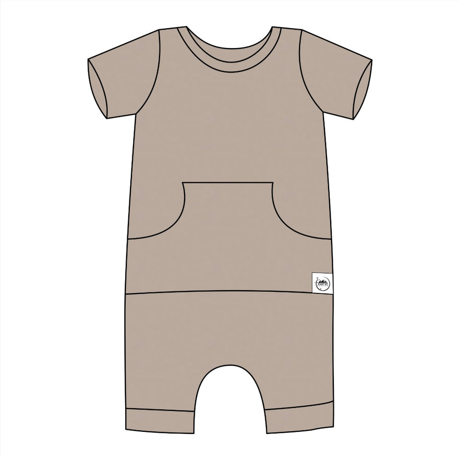 Front Opening Shortie Romper in Taupe | Bamboo Viscose