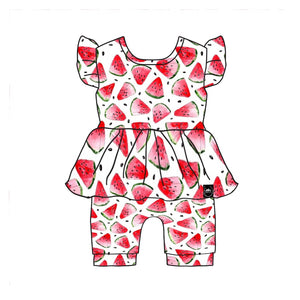 Switch-A-Roo™ Reversible Opening OG Twirl Shortie Romper in Watermelons 2.0| Bamboo Viscose